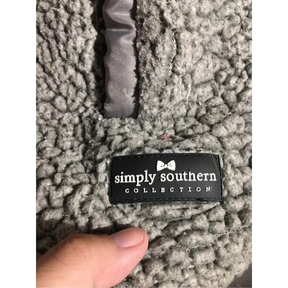 Womens Simply Southern Jacket Sherpa Quarter Zip Dark Grey Winter Faux Leather - Picture 6 of 7